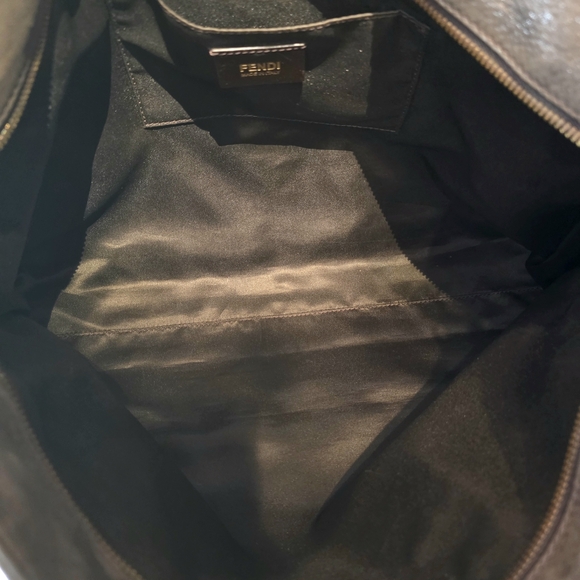 FENDI Tote Shoulder Bag Tortoise Shell Chaim Handle Purse Charcoal Brown Leather - Picture 9 of 10